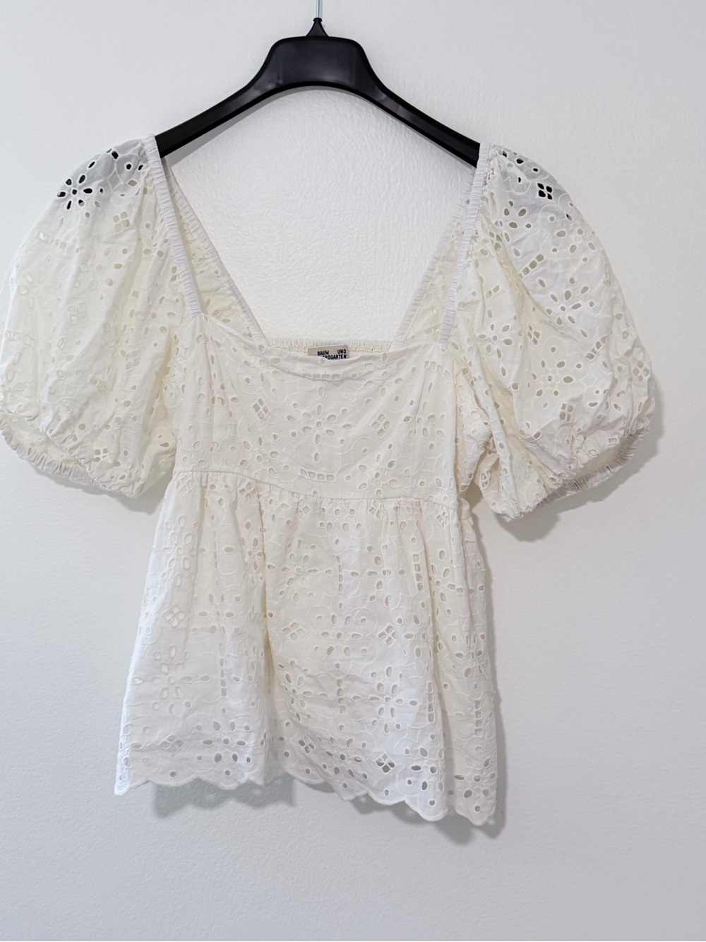 Baum und Pferdgarten Eyelet Blouse White Puff Sleeve Boho 42 Cotton Peplum